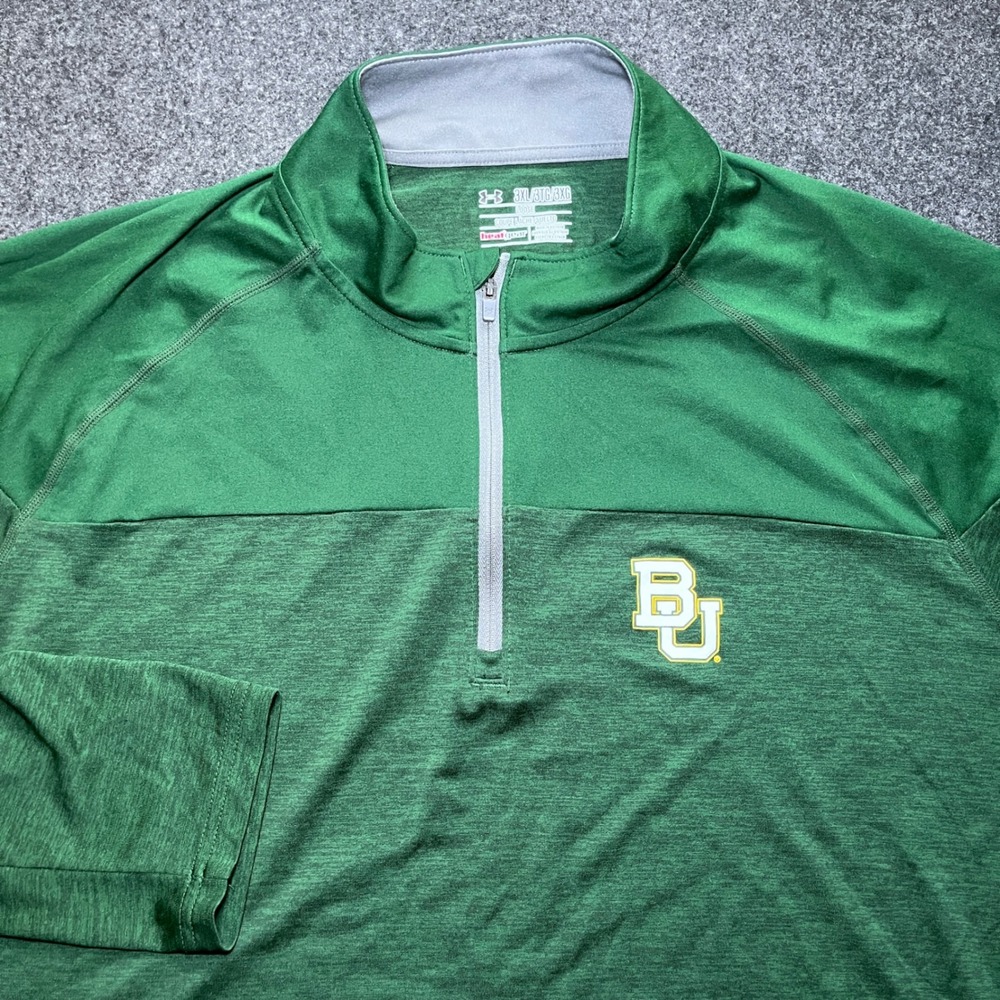 Under Armour Quarter Zip Mens 3XL Green Excellent Baylor University HeatGear